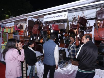 Leather bags and lifestyle products stall at an expo